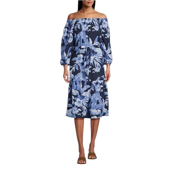 NWT TOMMY BAHAMA DAYBREAK FLORAL HIBISCUS OFF THE SHOULD GAUZE MAXI DRESS SMALL - Picture 1 of 9
